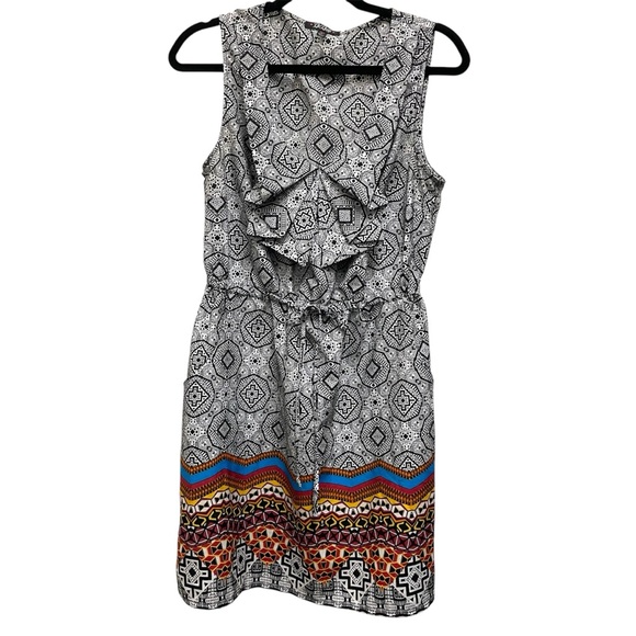 Boho Sleeveless Ruffle Front Dress – Geometric Tribal Print - Picture 1 of 8